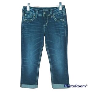📣2/40$📣 SILVER Suki fluid denim stretch Mid Capri jeans size 27